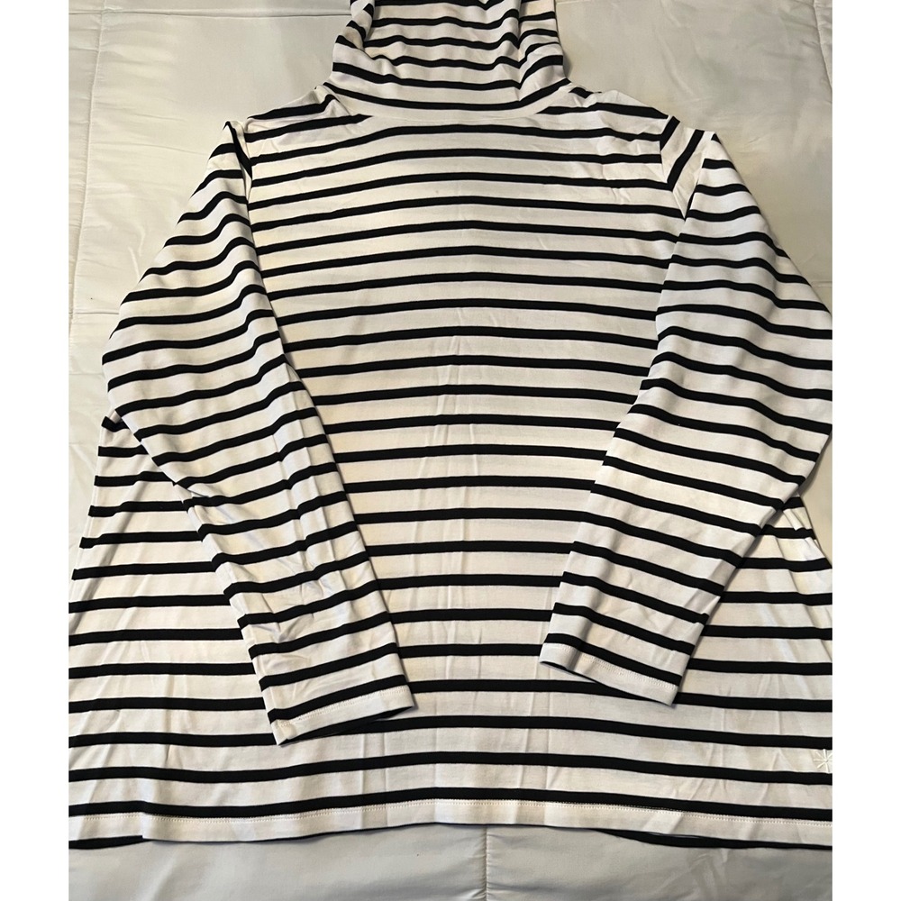 Isaac Mizrahi Live Essentials 1X Black and White Preppy Striped Turtleneck Top